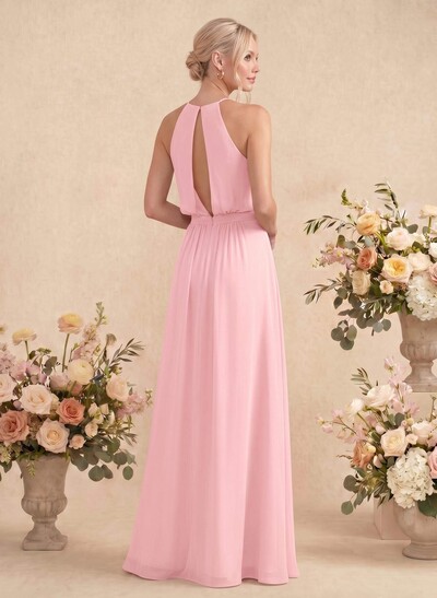 Elegant Halter Floor-Length Chiffon Bridesmaid