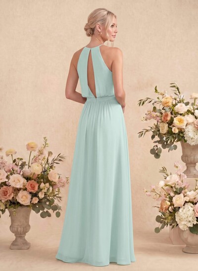 Elegant Halter Floor-Length Chiffon Bridesmaid