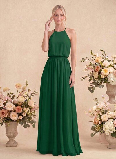 Elegant Halter Floor-Length Chiffon Bridesmaid