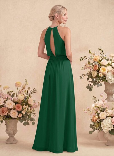 Elegant Halter Floor-Length Chiffon Bridesmaid