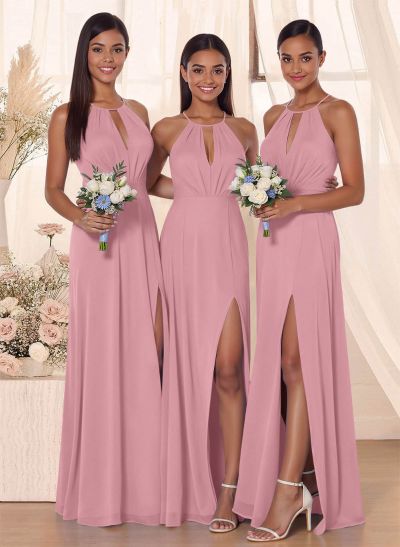 Classic Floor-Length Chiffon Bridesmaid With Split Front