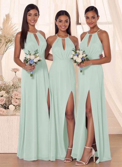 Classic Floor-Length Chiffon Bridesmaid With Split Front