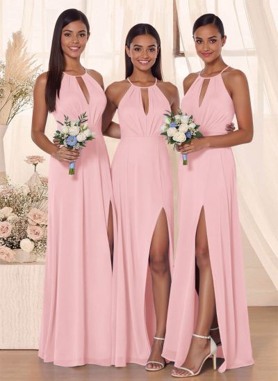 Classic Floor-Length Chiffon Bridesmaid With Split Front