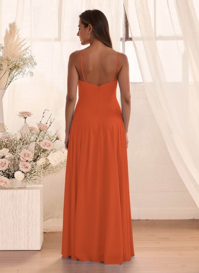 Classic Floor-Length Chiffon Bridesmaid With Split Front