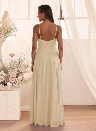 Classic Floor-Length Chiffon Bridesmaid With Split Front