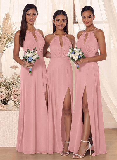 Classic Floor-Length Chiffon Bridesmaid With Split Front