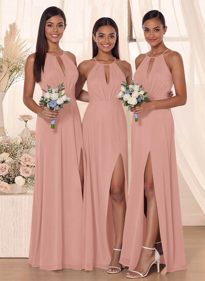 Classic Floor-Length Chiffon Bridesmaid With Split Front