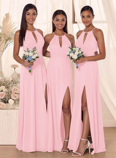 Classic Floor-Length Chiffon Bridesmaid With Split Front