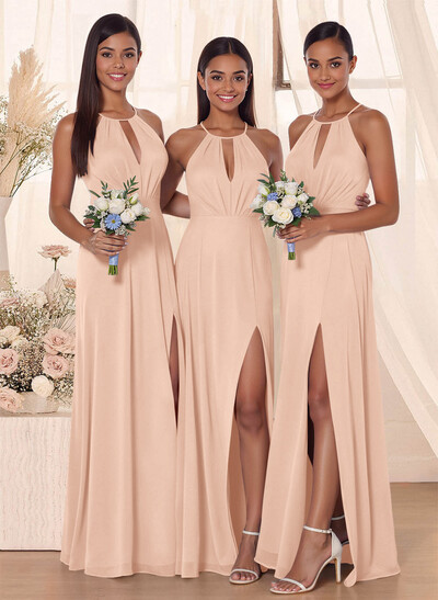 Classic Floor-Length Chiffon Bridesmaid With Split Front