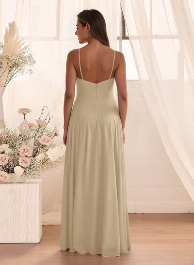 Classic Floor-Length Chiffon Bridesmaid With Split Front
