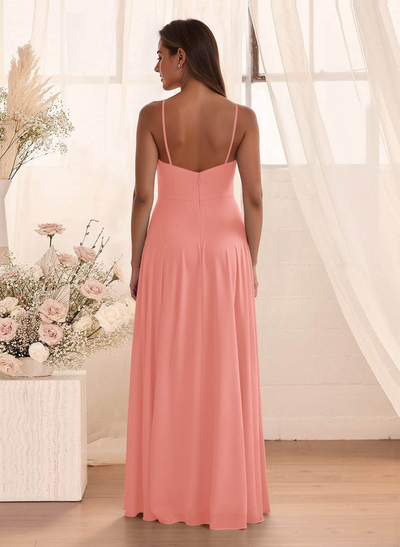Classic Floor-Length Chiffon Bridesmaid With Split Front