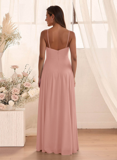 Classic Floor-Length Chiffon Bridesmaid With Split Front