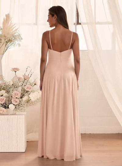 Classic Floor-Length Chiffon Bridesmaid With Split Front