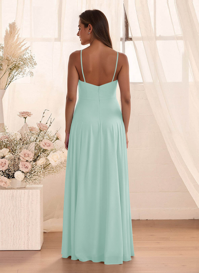 Classic Floor-Length Chiffon Bridesmaid With Split Front