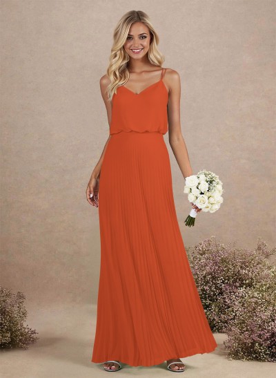 Elegant V-Neck Pleated A-Line Floor-Length Chiffon Bridesmaid Dresses