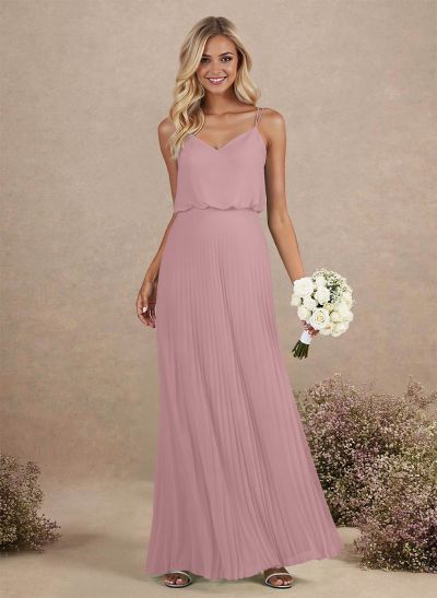 Elegant V-Neck Pleated A-Line Floor-Length Chiffon Bridesmaid Dresses