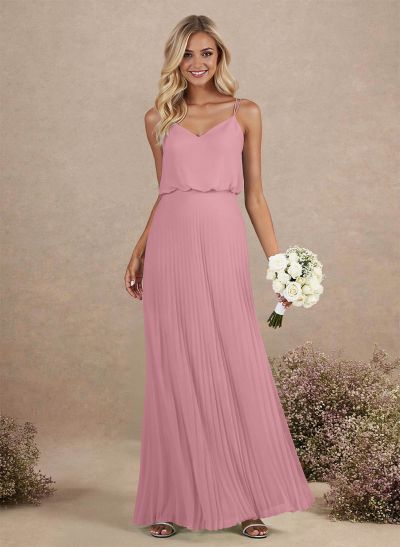 Elegant V-Neck Pleated A-Line Floor-Length Chiffon Bridesmaid Dresses