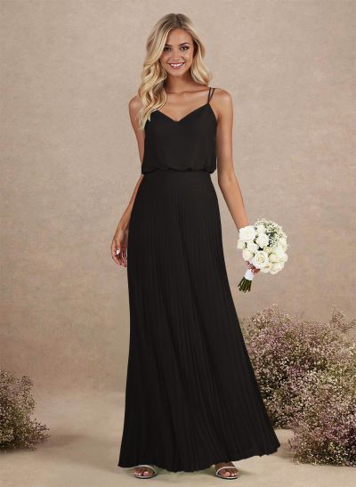 Elegant V-Neck Pleated A-Line Floor-Length Chiffon Bridesmaid Dresses