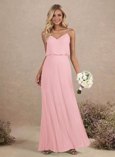 Elegant V-Neck Pleated A-Line Floor-Length Chiffon Bridesmaid Dresses