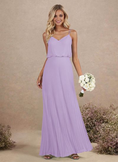 Elegant V-Neck Pleated A-Line Floor-Length Chiffon Bridesmaid Dresses