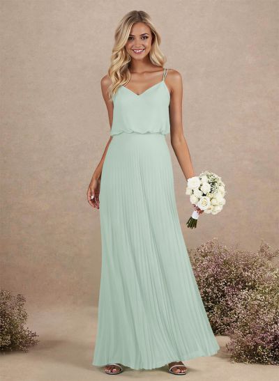 Elegant V-Neck Pleated A-Line Floor-Length Chiffon Bridesmaid Dresses