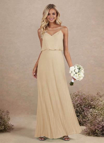 Elegant V-Neck Pleated A-Line Floor-Length Chiffon Bridesmaid Dresses