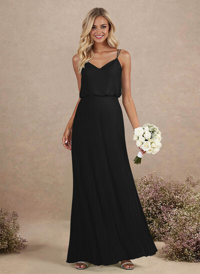 Elegant V-Neck Pleated A-Line Floor-Length Chiffon Bridesmaid Dresses