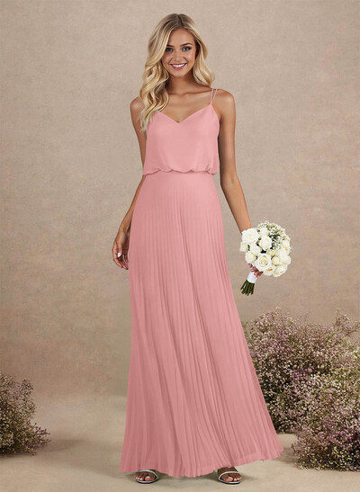 Elegant V-Neck Pleated A-Line Floor-Length Chiffon Bridesmaid Dresses