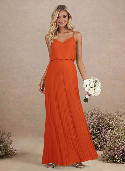 Elegant V-Neck Pleated A-Line Floor-Length Chiffon Bridesmaid Dresses