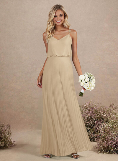 Elegant V-Neck Pleated A-Line Floor-Length Chiffon Bridesmaid Dresses