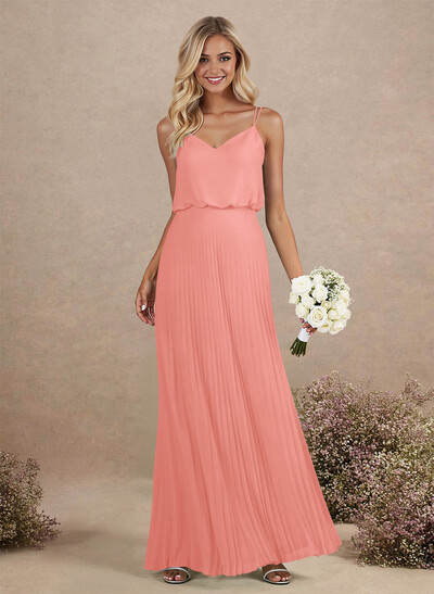 Elegant V-Neck Pleated A-Line Floor-Length Chiffon Bridesmaid Dresses