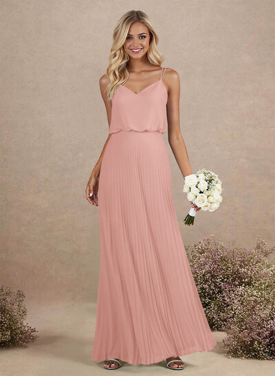 Elegant V-Neck Pleated A-Line Floor-Length Chiffon Bridesmaid Dresses