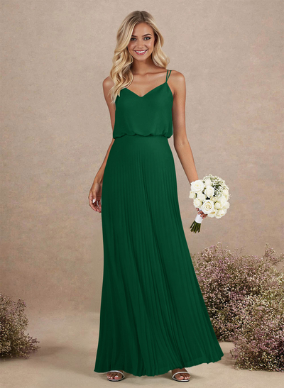 Elegant V-Neck Pleated A-Line Floor-Length Chiffon Bridesmaid Dresses