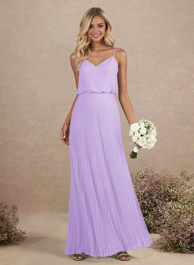Elegant V-Neck Pleated A-Line Floor-Length Chiffon Bridesmaid Dresses