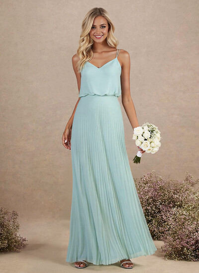 Elegant V-Neck Pleated A-Line Floor-Length Chiffon Bridesmaid Dresses