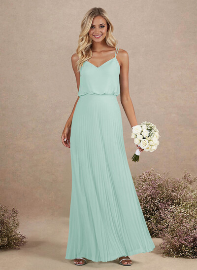 Elegant V-Neck Pleated A-Line Floor-Length Chiffon Bridesmaid Dresses
