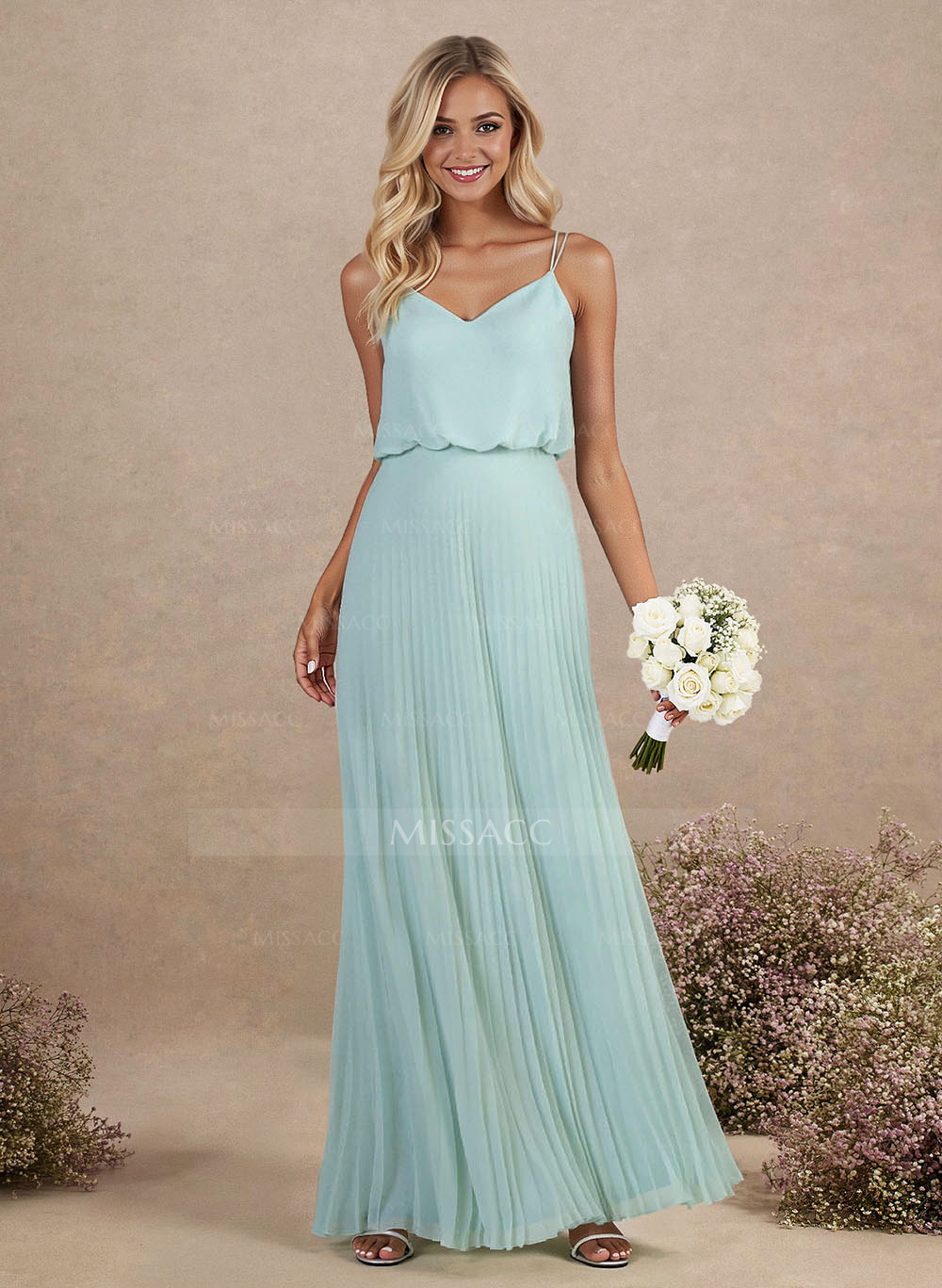 Elegant V-Neck Pleated A-Line Floor-Length Chiffon Bridesmaid Dresses