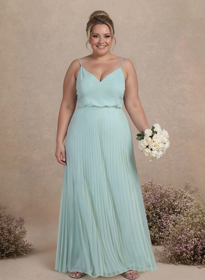 Elegant V-Neck Pleated A-Line Floor-Length Chiffon Bridesmaid Dresses