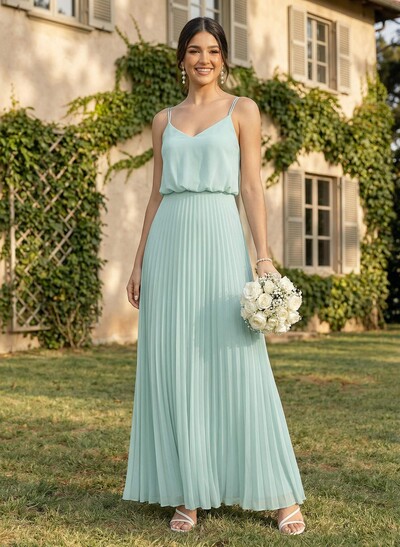 Elegant V-Neck Pleated A-Line Floor-Length Chiffon Bridesmaid Dresses
