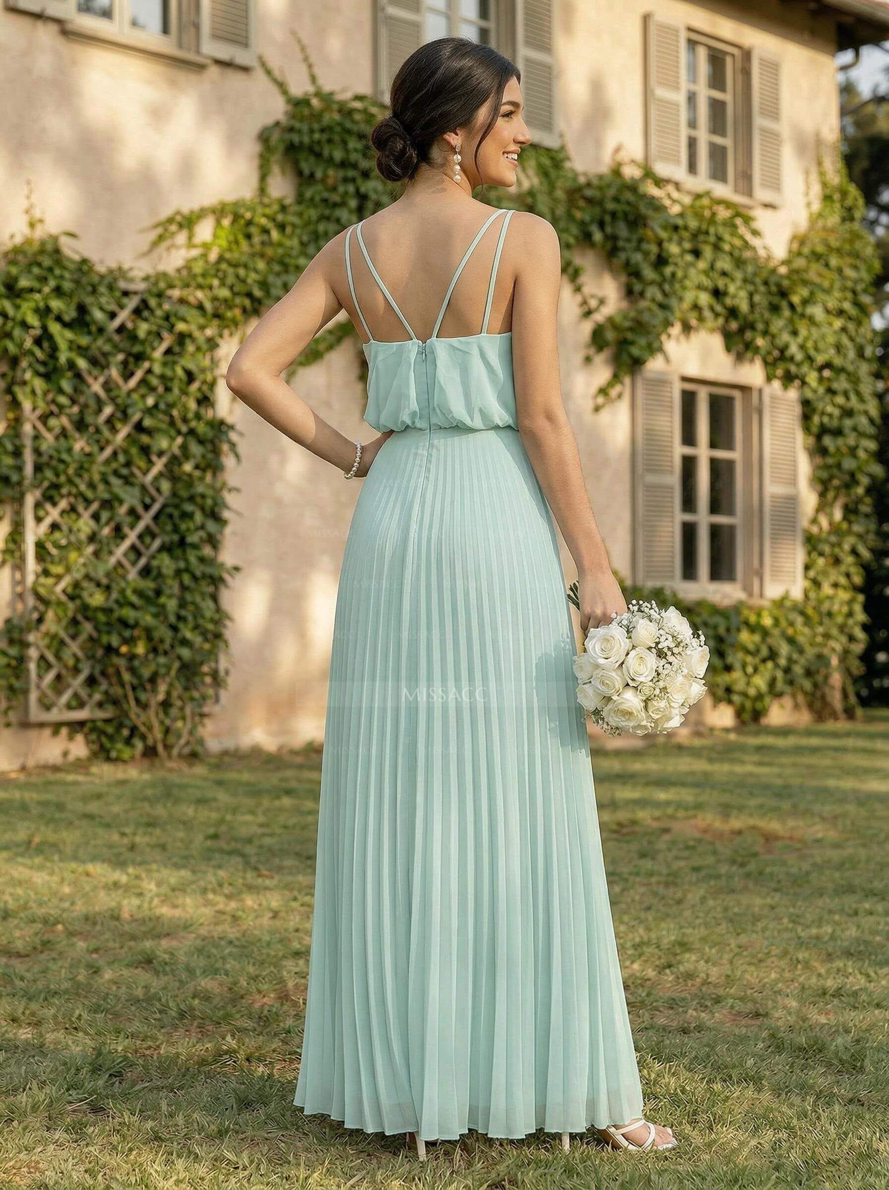 Elegant V-Neck Pleated A-Line Floor-Length Chiffon Bridesmaid Dresses