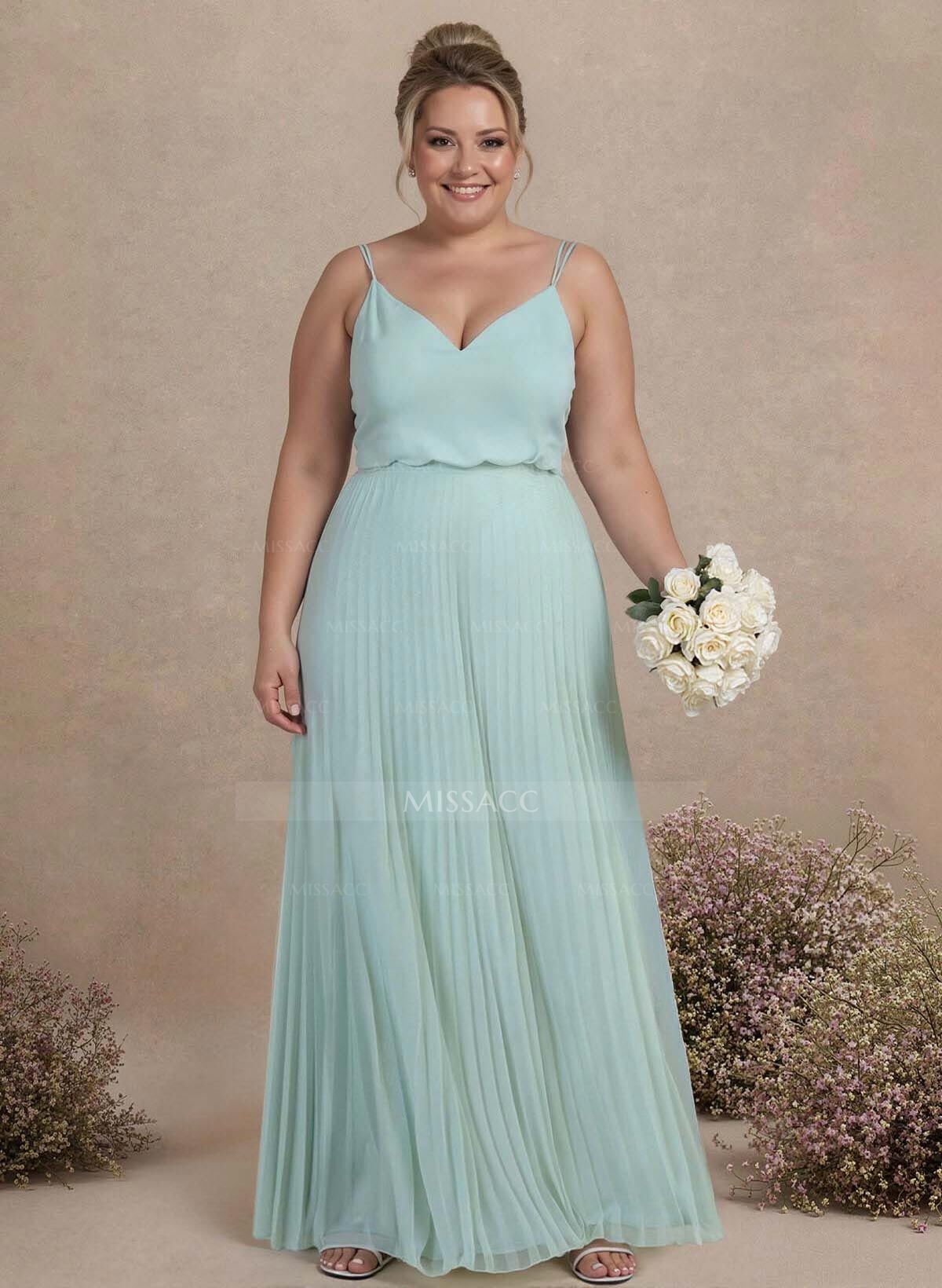 Elegant V-Neck Pleated A-Line Floor-Length Chiffon Bridesmaid Dresses