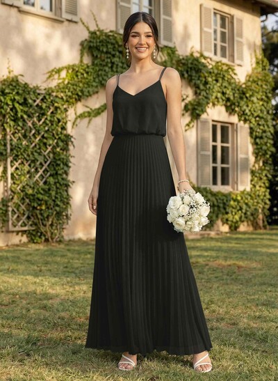 Elegant V-Neck Pleated A-Line Floor-Length Chiffon Bridesmaid Dresses