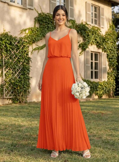 Elegant V-Neck Pleated A-Line Floor-Length Chiffon Bridesmaid Dresses