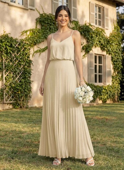 Elegant V-Neck Pleated A-Line Floor-Length Chiffon Bridesmaid Dresses