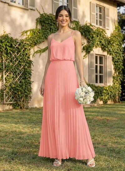Elegant V-Neck Pleated A-Line Floor-Length Chiffon Bridesmaid Dresses