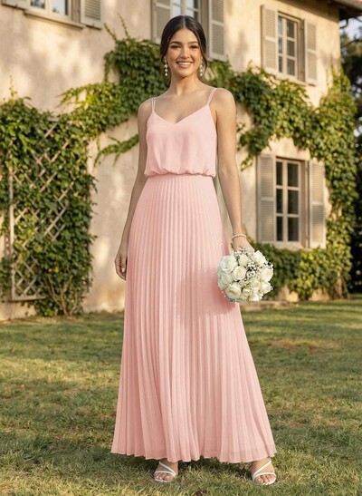Elegant V-Neck Pleated A-Line Floor-Length Chiffon Bridesmaid Dresses