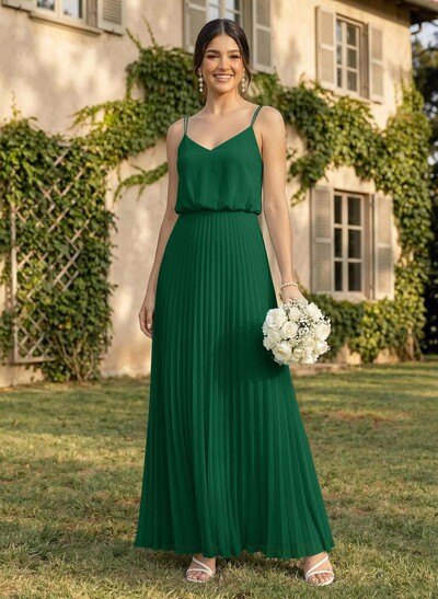 Elegant V-Neck Pleated A-Line Floor-Length Chiffon Bridesmaid Dresses