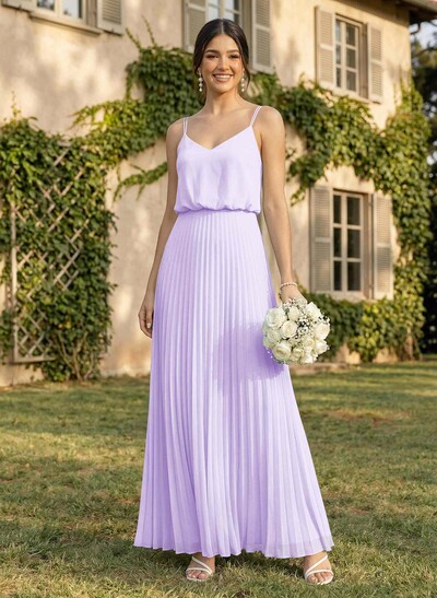 Elegant V-Neck Pleated A-Line Floor-Length Chiffon Bridesmaid Dresses