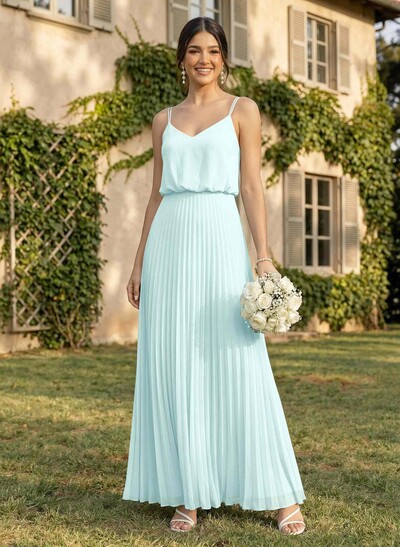 Elegant V-Neck Pleated A-Line Floor-Length Chiffon Bridesmaid Dresses