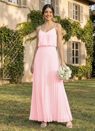 Elegant V-Neck Pleated A-Line Floor-Length Chiffon Bridesmaid Dresses